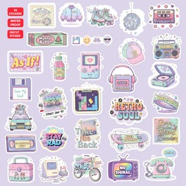 30PCS Retro 80s 90s Aesthetic Pastel Stickers Pack – Waterproof Vinyl Decals for Laptop, Water Bottle, Scrapbook, Skateboard