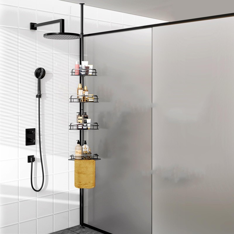 LCORMAG Shower Caddy Corner Tension Pole, 4 Tier Adjustable Corner