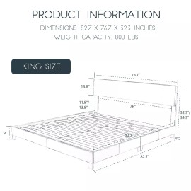 Lov4ever Full Queen King Size Upholstered Platform Bed Frame with Adjustable Headboard - Black & King