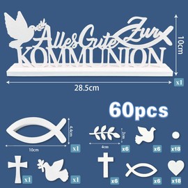 Communion Decoration, Lettering Table Decoration Communion 65 Pieces, First Communion Decoration Wooden Fish Wooden Cross Dove, Scatter Decoration Fish, Decoration Communion Girl Boy