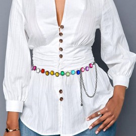 ELABEST Colorful Rhinestone Chain Belt Crystal Waist Belt Statement Diamond Waist Chains for Women (Black)