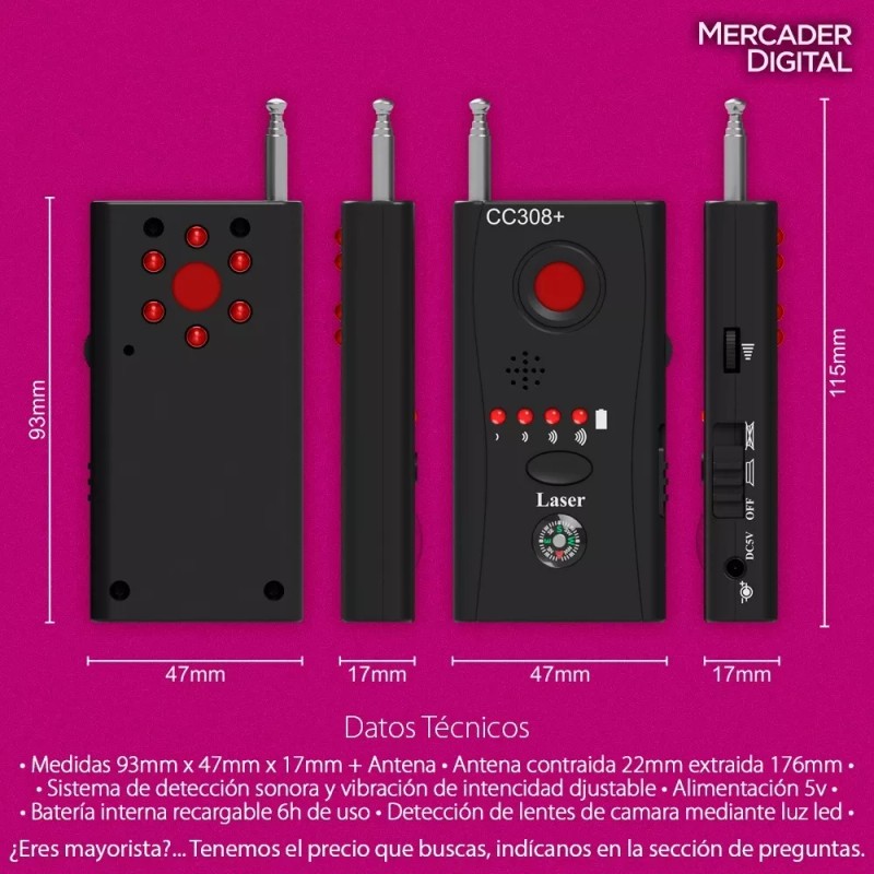 Mercader Digital Detector De Cámaras Ocultas Y Micrófonos + Envío
