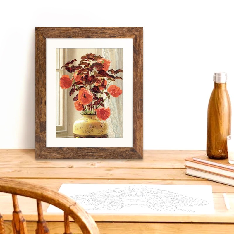 SNXJWA Brown 8x10 Picture Frame with Mat for 6x8 Display,