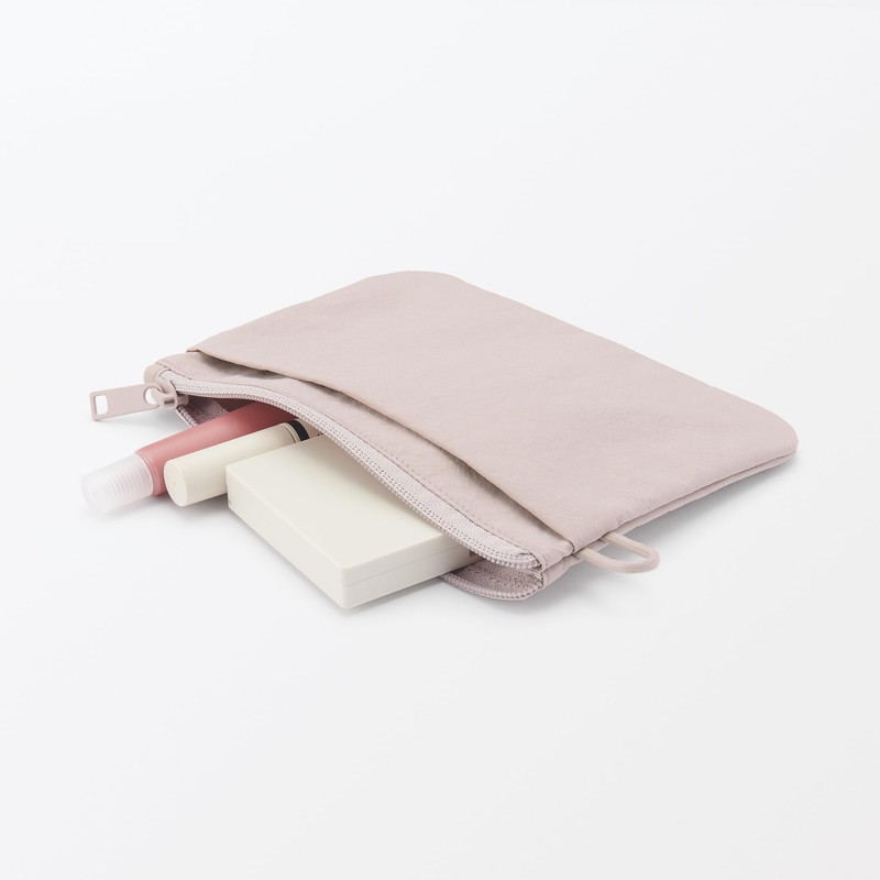 Wrinkle Nylon Flat Pouch, Pink, M, Approx. 7.5 x 5.3