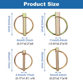 MUXHEL 50 Pcs Heavy Duty Lynch Pin Assortment Kit, Carbon Steel Tractor Pins, Trailer Pins with Ring Lock for Farm Tractors, Trailers, Trucks and Mowers (0.17"x16, 0.23"x18, 0.31"x6, 0.43"x10)