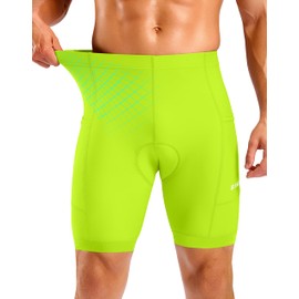 Bikewa Men's Cycling Shorts 7" 4D Padded Bike Shorts for Men Road Biking Bicycle Riding Cycle Biker Phone Pockets(Fluorescent Green,XL)