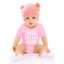 Reaxion Funny Cute Baby Boy Girl Handmade Bodysuits - Just Spent 9 Months On The Inside (12 Months, Pink)