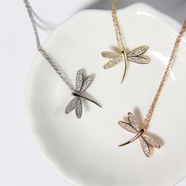 Dragonfly Charm Pendant Necklace, 925 Sterling Silver Gold Rose Gold Dragonfly, Dainty Dragonfly Jewelry, Bug Necklace, CZ Cubic Zirconia