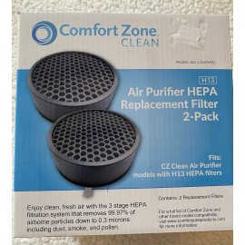 Comfort Zone Clean HEPA Filter CZAPH132 w/Charcoal Pre-Filter Removes Smoke 2Pk