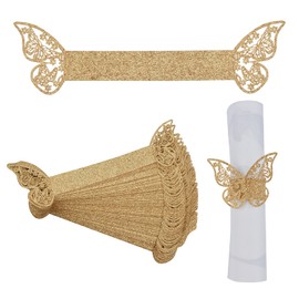 URROMA Gold Sparking Paper Napkin Holder Rings, 50 Pieces Butterfly Paper Napkin Rings Buckles Holder for Wedding Dinner Party Celebration Table Decor