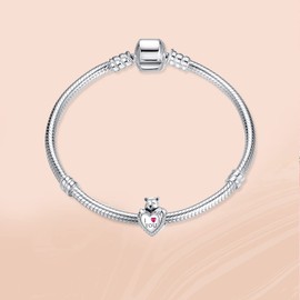 Annmors Jewellery Charm Family Hearts Pendant S925 Sterling Silver Bracelet Bead with Cubic Zirconia for European Bracelets Necklace, Mother's Day Jewellery Gift Christmas for Men and Women, Silver