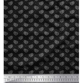 Soimoi Black Cotton Canvas Fabric Dot & Paisley Print Fabric BTY 56 Inch Wide