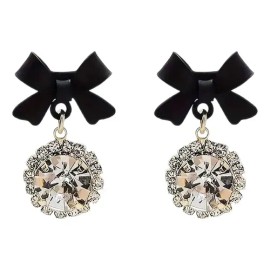 Aretes Brillantes De Moda Con Moño Incrustado De Diamantes
