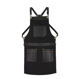 Premium Canvas Apron with Leather 2 Zip Pockets & Holders – Ideal for Chefs, Bakers, Butchers,Stylish, Adjustable – Green, Tan Black, Blue. (Black)