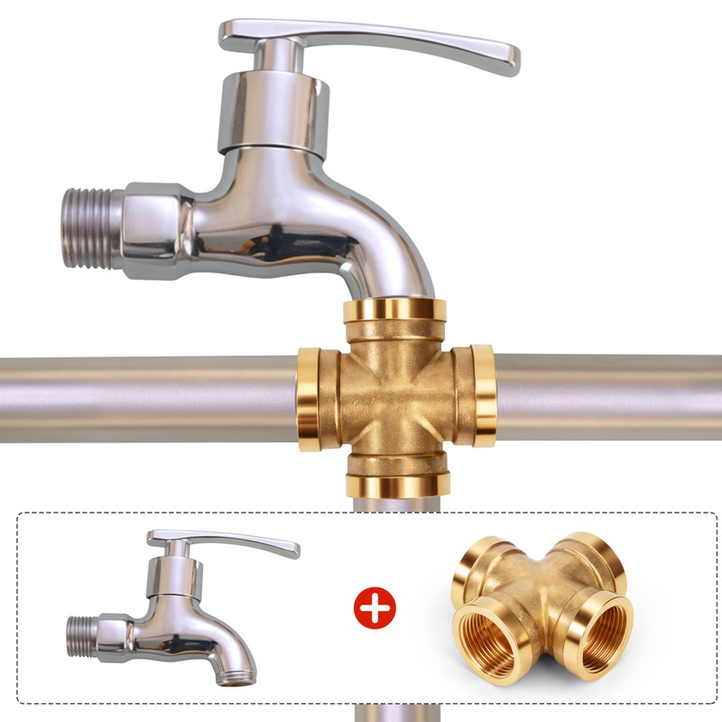 Brass Cross Pipe Fitting, 3/4 Female Threaded 4 Way Coupling