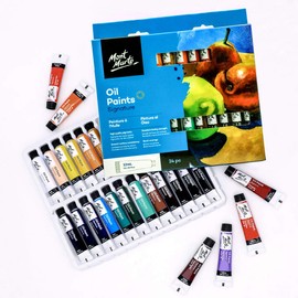 Mont Marte Oil Paint Set - 24 Pieces in 12 ml Tubes - Ideal for Oil Painting - Various Brilliant Colours with Great Coverage and Smooth Consistency