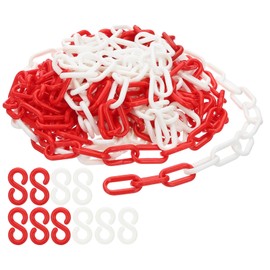 PATIKIL Plastic Chain Links, 30 Foot Safety Chains, Red/White Plastic Chains for Guidance, Queues, Parking, Fences, Gates, Concerts and Decoration