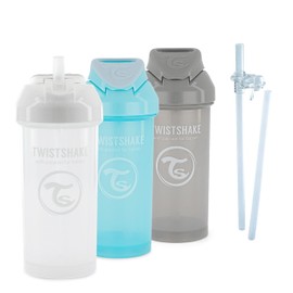 Twistshake Baby Training Sippy Cup Set - 4 Piece | 3X Sippy Cup with Straw - 2X Straws - 1x Straw Cup Leakproof Seal | Leak Proof Baby Water Bottles | BPA-Free Non-Spill Cup | 6+ Months | Grey Blue