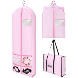 Shinylin 70" Oxford Foldable Wedding Dress Garment Bag Bride Tote Bag 4 Pockets Bride Gowns Bag for Prom Evening Dress(Pink)