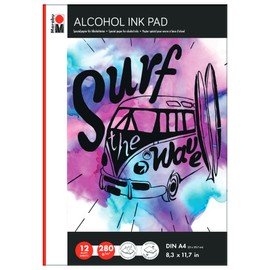 Marabu 1612000000450 Alcohol Ink Pad, Special Paper for Alcohol-based Inks, DIN A4, 12 Sheets 280 g/m², Matt Painted, White, Tear-Resistant and Waterproof