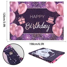 PAKBOOM Happy Birthday Banner Backdrop - Birthday Party Decorations Supplies for Girl Women Her - Pink Purple Gold 4 x 6ft