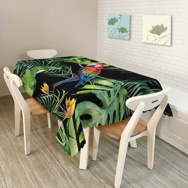 Walmsco Tablecloth Parrot Green Jungle Leaves Decor For Dining Room