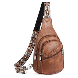 Telena Sling Bag for Women Crossbody Bags Purse for Women Vegan Leather Fanny Pack with Adjustable Strap Brown