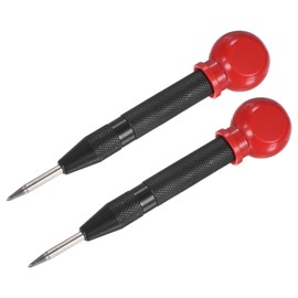 M METERXITY 2-Pack Automatic Center Punch, 133mm HSS Spring Loaded Nail Punch with Palm Cushion Cap for Steel Plate/Wooden Board/Glass, Adjustable Impact Punch Window Breaker Tool [Black]