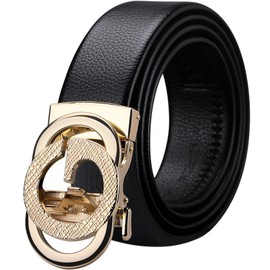 VANNANBA Cinturones de cuero con trinquete para hombre, hebilla automática con caja de regalo, ajuste para adaptarse, Oro, 39''-42'' Waist Adjustable