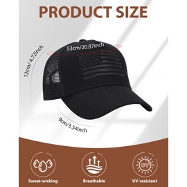 Ufgin American Flag Hat Patriotic Baseball Cap - USA Flag Trucker Hat for Men & Women, Breathable Mesh Adjustable Sun Hat for 4th July, Veterans, Beach & Hiking（Black