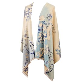 GFM® Women's Magnolia Flowers Cashmere Texture Pashmina Style Scarf Shawl for Autumn, Winter, Christmas (FRLSHL-HH) (Magnolia-Light Blue)(MAGSHL-HLNL)