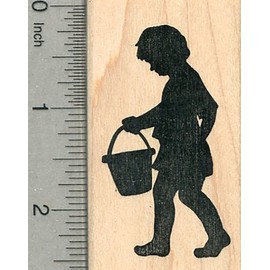Boy Silhouette Rubber Stamp, with Bucket, Beach Series, Easter Egg Hunt