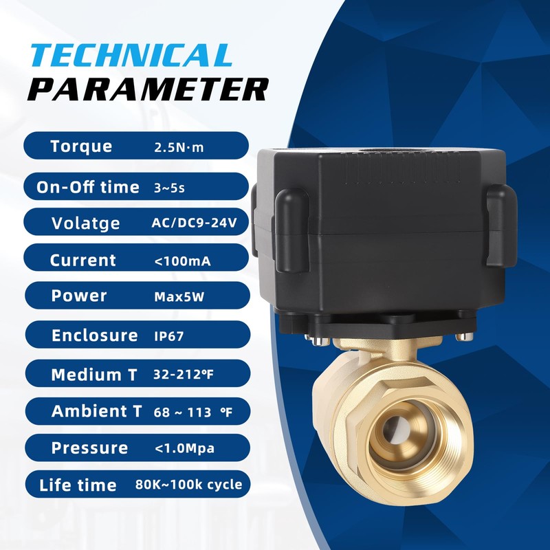 movafaFH 1/2" Brass Motorized Ball Valve - Electric Water Valve