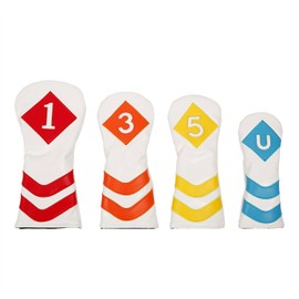 Leather Golf Covers Driver 1 3 5 U Headcovers 4 Piece Set White with Multicoloured