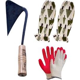 jNE Homi YoungJu DaeJangGan Handmade Korean Hand Plow Garden Tool Weeding and Farming Hoe with Gloves and Arm Sleeves