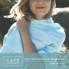 Cape Comforts Large Turkish Beach Towel, Classic Mint - Super Soft & Lightweight Quick Dry Absorbent Towels for Beach, Picnic Blanket or Bath Towel - Sand Free Organic Turkish Cotton Yarn