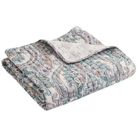Levtex Home - Rome - Quilted Throw - 50x60in. - Paisley - Beige, Blue, and White - Reversible Pattern - Cotton Fabric