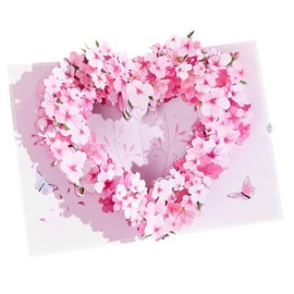 DIFEIUKI 3D 3D Cherry Blossoms Pop-Up Message Card, Greeting Card, Pop-up, Pink, Heart, Wreath, Birthday Card, Birthday, Wedding, Mother's Day, Respect for the Aged Day, Appreciation Card, Includes