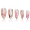 Flower Medium Press on Nails Almond Fake Nails with Pink