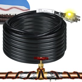 Kingdder 6FT - 48FT Heat Tape for Water Pipes Thermostat Self Regulating Heating Cable with Power Indicator Plug Built-in, Heavy Duty Heating Cable for Pipe Freeze Protection, 120V 8W/ft(1 Pcs,42 Ft)