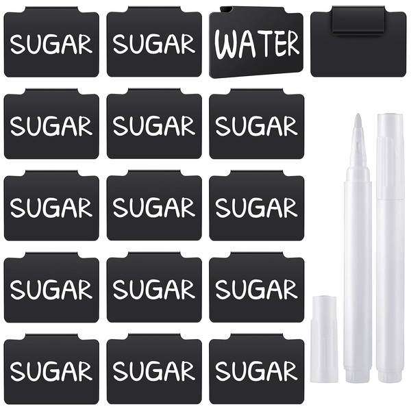 Plastic Clip on Removable Label with White Chalk Markers For Kitchen Pantry Basket Box, Hanging Bin for Storage Fabric (18 Pieces)