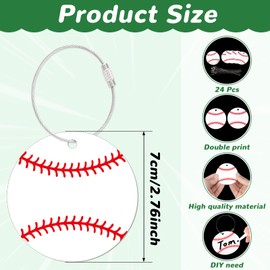 24 Pcs Baseball Luggage Tags for Suitcase Baseball Keychain with Metal Ring 2.76in Travel Suitcase Labels PVC Name Id DIY Pocket Hug Card Backpack Charms Party Favors for Men Women Travel Bag