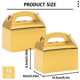 JJQHYC Pack of 12 Gold Cardboard Boxes Cardboard Gift Box with Lid and Handle Gift Box for Children's Birthdays Christmas Weddings
