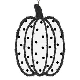 Vine & Fabric Pumpkin Sign, Wreath Door - Black & White - 22.5 Inches x 16.5 Inches