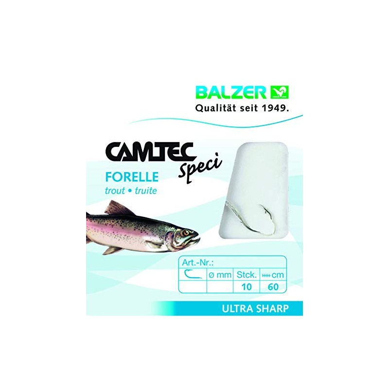 Balzer Camtec Forelle 60cm - 10 gebundene Angelhaken, Hakengröße/Schnurdurchmesser:Gr. 6/0.22mm