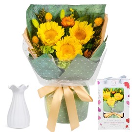 Vaanshie Preserved Sunflower Bouquet with Vase – Long Lasting Forever Flowers, 3 Years Fresh Look, Elegant Gift for Birthday, Anniversary, Mother’s Day, Graduation, or Valentine’s Day