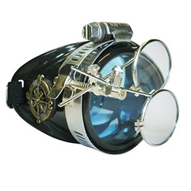 Steampunk Monocle Goggles Glasses Victorian Right Side with Jeweler's Magnifying Clip On Flip-up Double Lens Eye Loupegcg 1x Light Blue