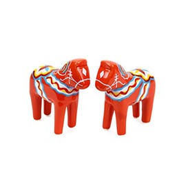 ScandinavianGiftOutlet - Salt and Pepper Shakers - 3.25" Ceramic Dala Horse - Orange-Red Swedish Theme - Kitchen Accessories - Scandinavian Home Decor Novelty Salt & Pepper Set