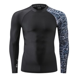 HUGE SPORTS Men's Splice UV Sun Protection UPF 50+ Skins Rash Guard Long Sleeves(Leopard print,S)