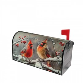 Winter Cardinal Birds Mailbox Cover Winter Mailbox Covers Holly Berry Branches Snow Magnetic Mailbox Wraps Post Letter Box Cover 18X 21 for Garden Outdoor Decor